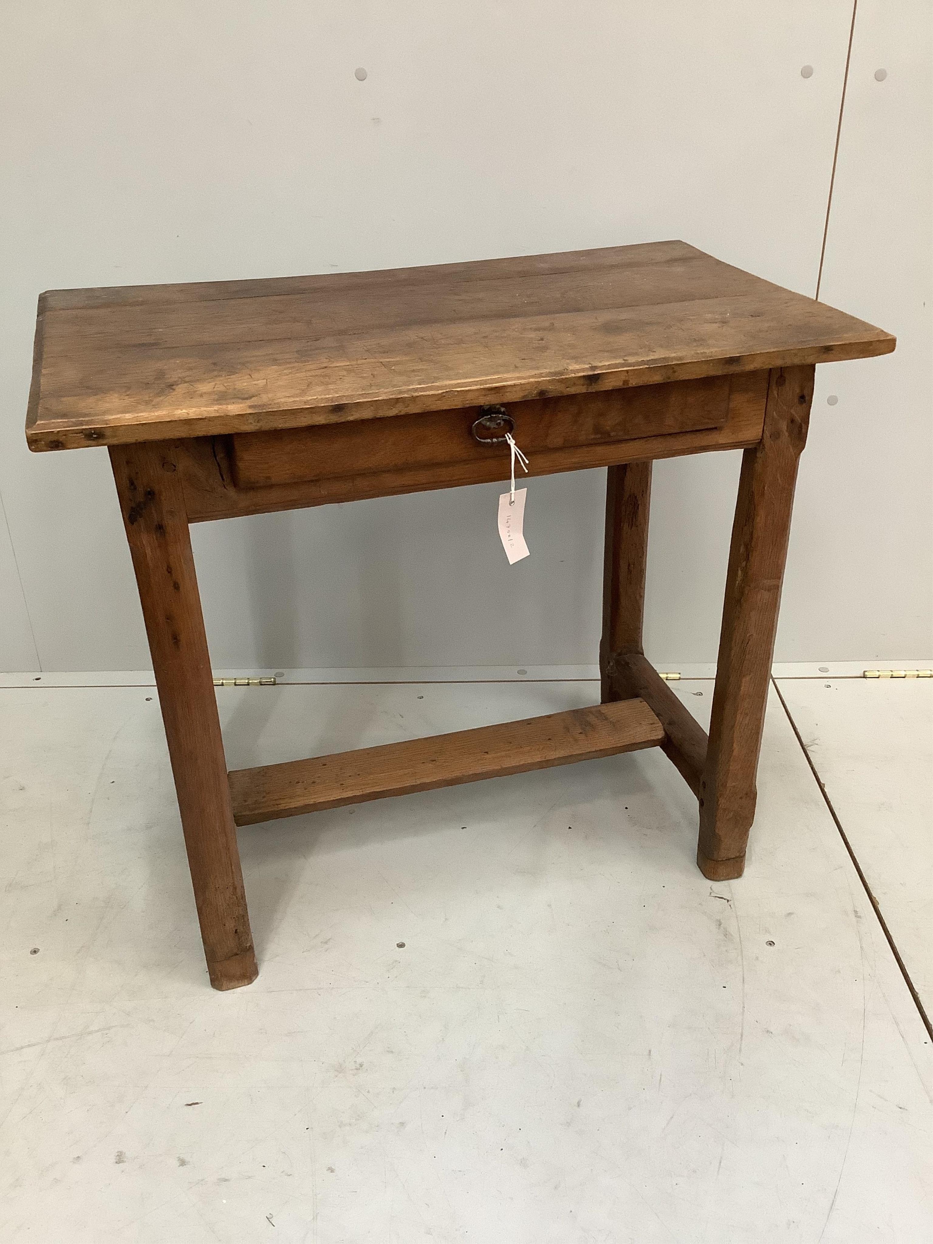 A Continental rectangular oak side table fitted drawer, width 79cm, depth 46cm, height 70cm. Condition - fair